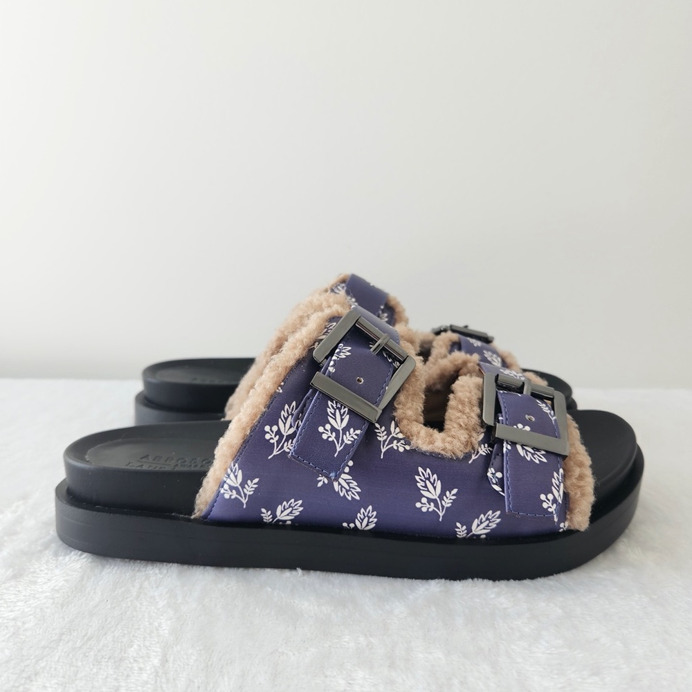 Aerosoles Laura Ashley Olivia Slides Floral Shearling Fur‎ Platform Sandals 7.5 - Picture 5 of 12
